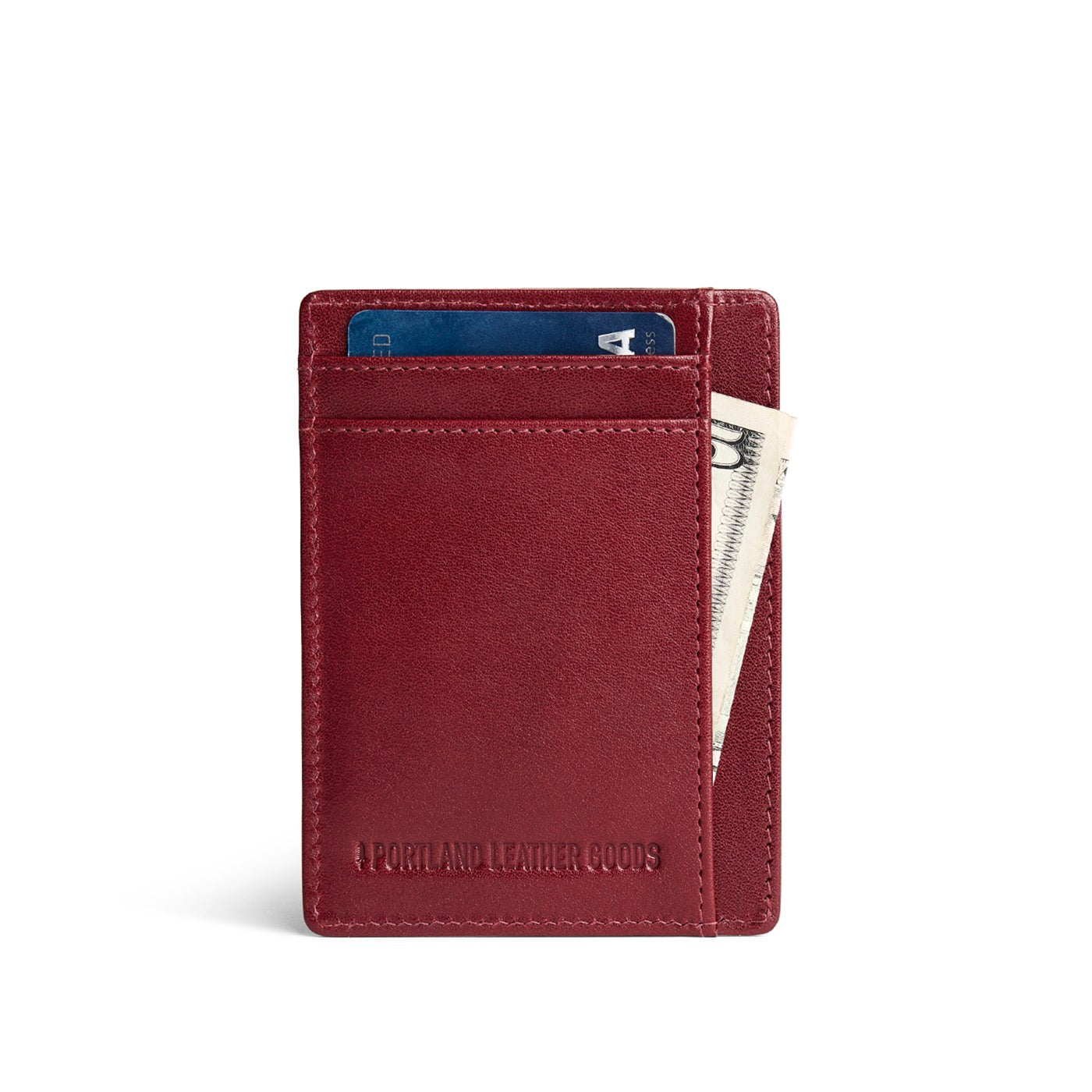Red Rock | Vertical leather card holder on a white background