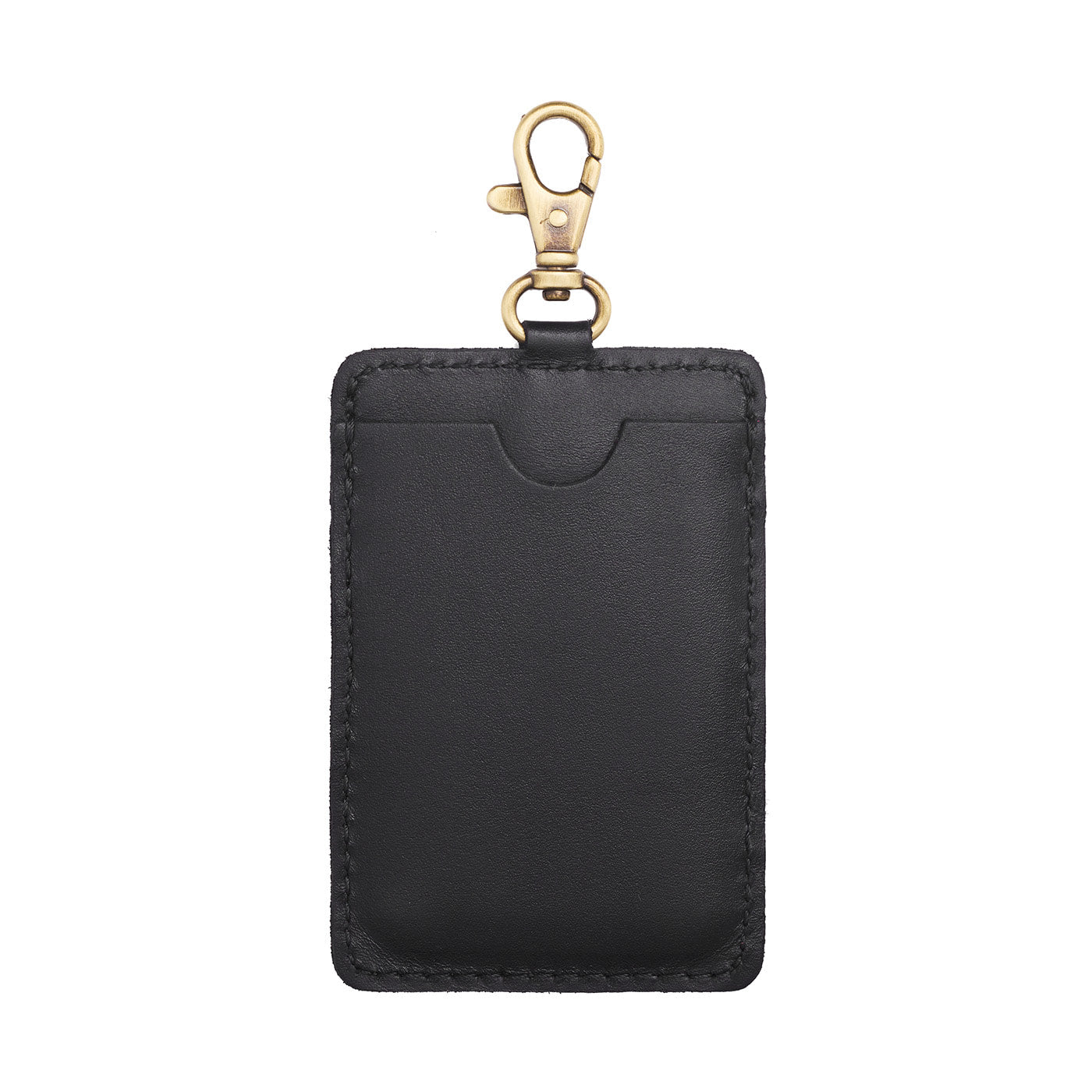 Black | A leather card holder with a swivel lobster clasp on a white background