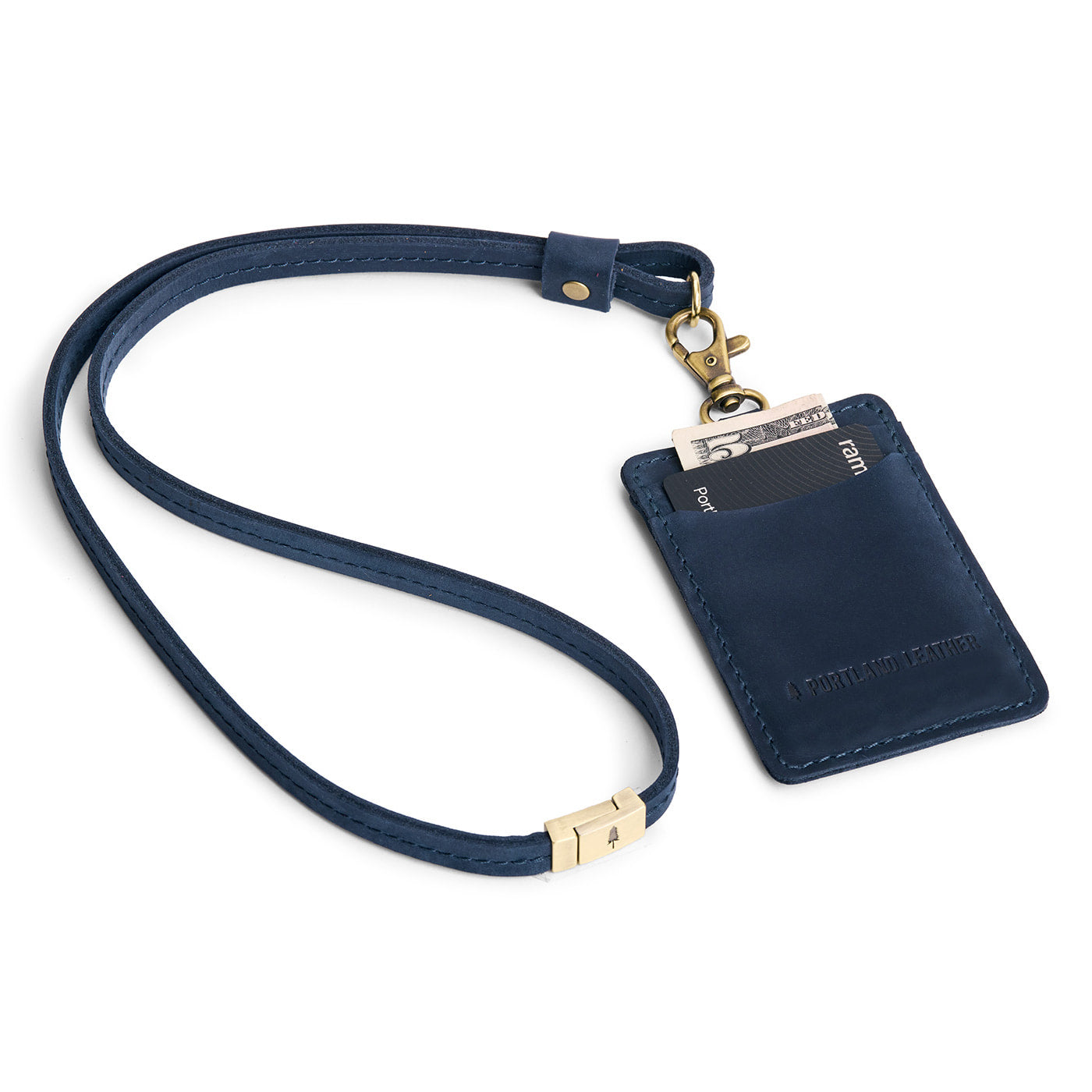 Deep Water | A leather lanyard attached to a matching card holder on a white background