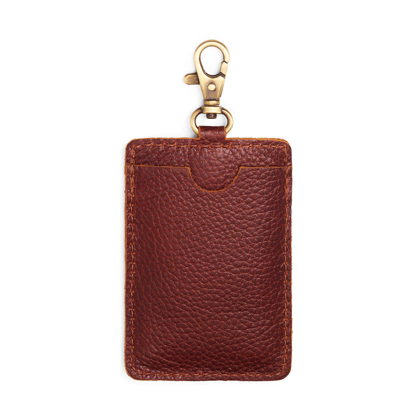 Nutmeg | A leather card holder with a swivel lobster clasp on a white background