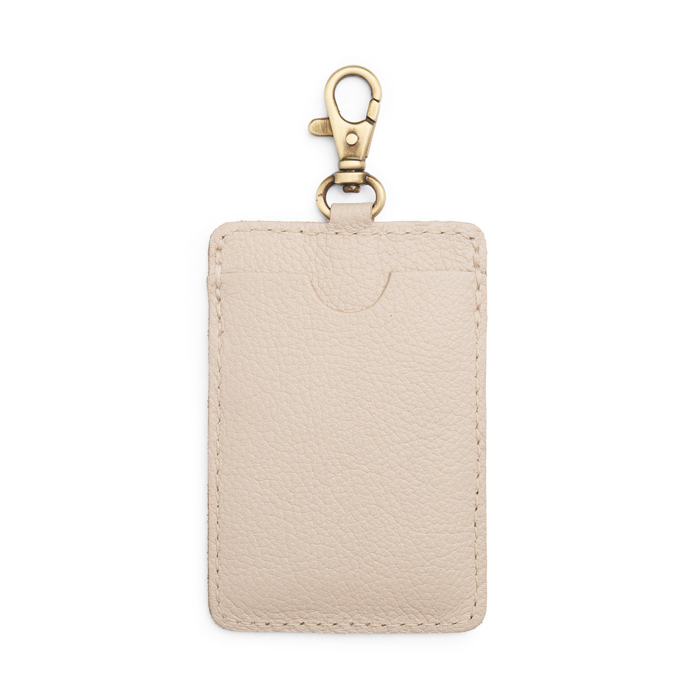 Pebbled Bone | A leather card holder with a swivel lobster clasp on a white background