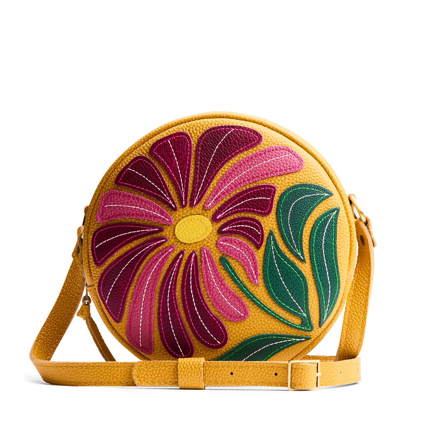 Wildflower Sunshine*Large | Circle shaped crossbody bag with embroidered flower design