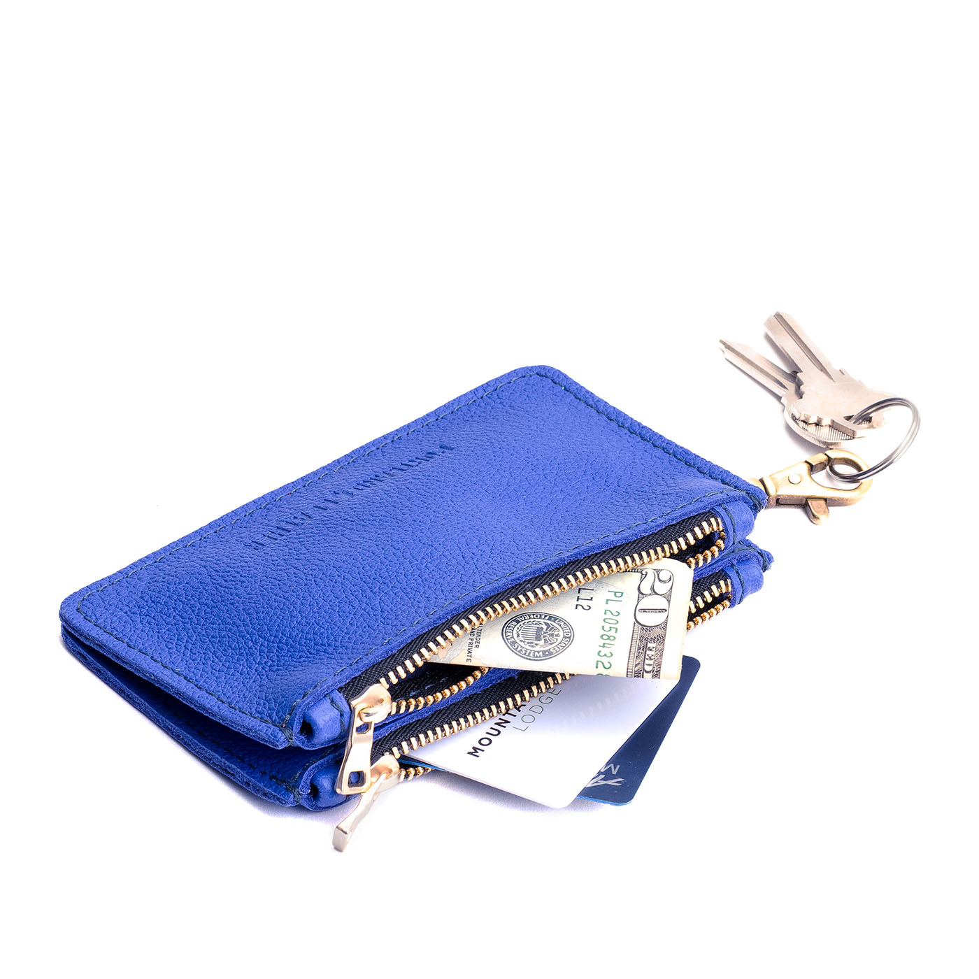 Astro Blue | Leather double zip wallet with keychain clasp