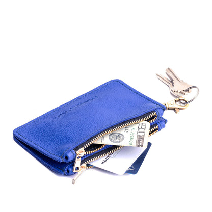 Astro Blue | Leather double zip wallet with keychain clasp