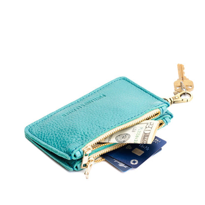 Seafoam | Leather double zip wallet with keychain clasp