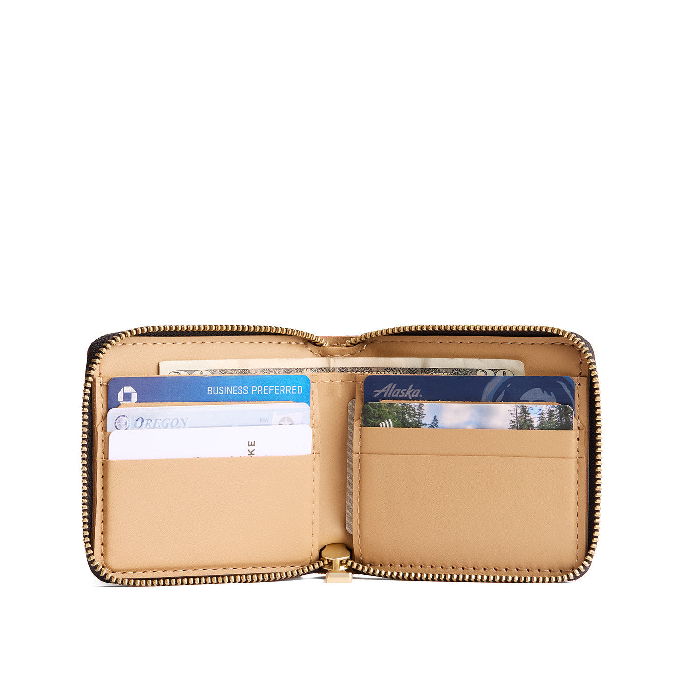 Chili Red | Small leather zippered bifold wallet open