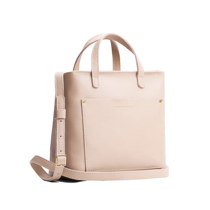 Oatmilk*Zipper | Midsize crossbody tote with handles and a pocket