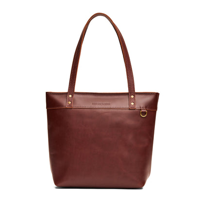 Cognac*Medium*Zipper | Leather tote bag with riveted straps and exterior key loop
