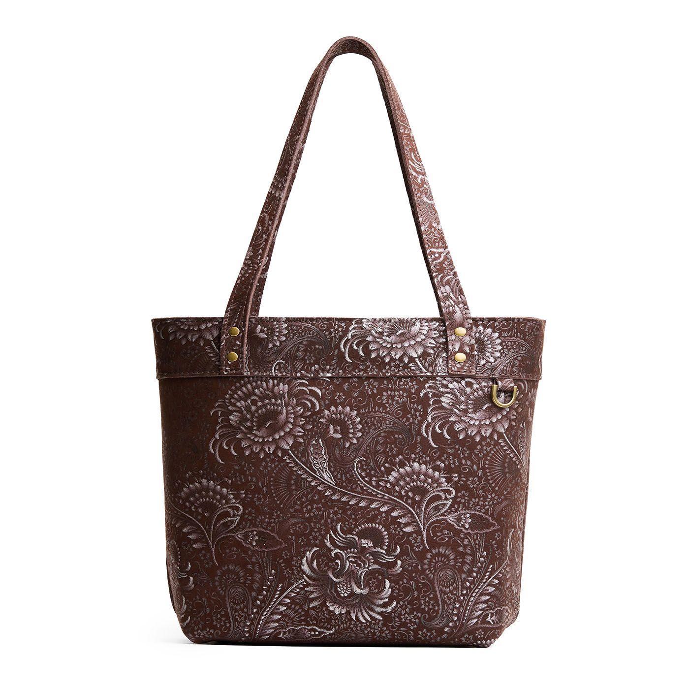 Sepia*Medium*Zipper | Leather tote bag with riveted straps and exterior key loop