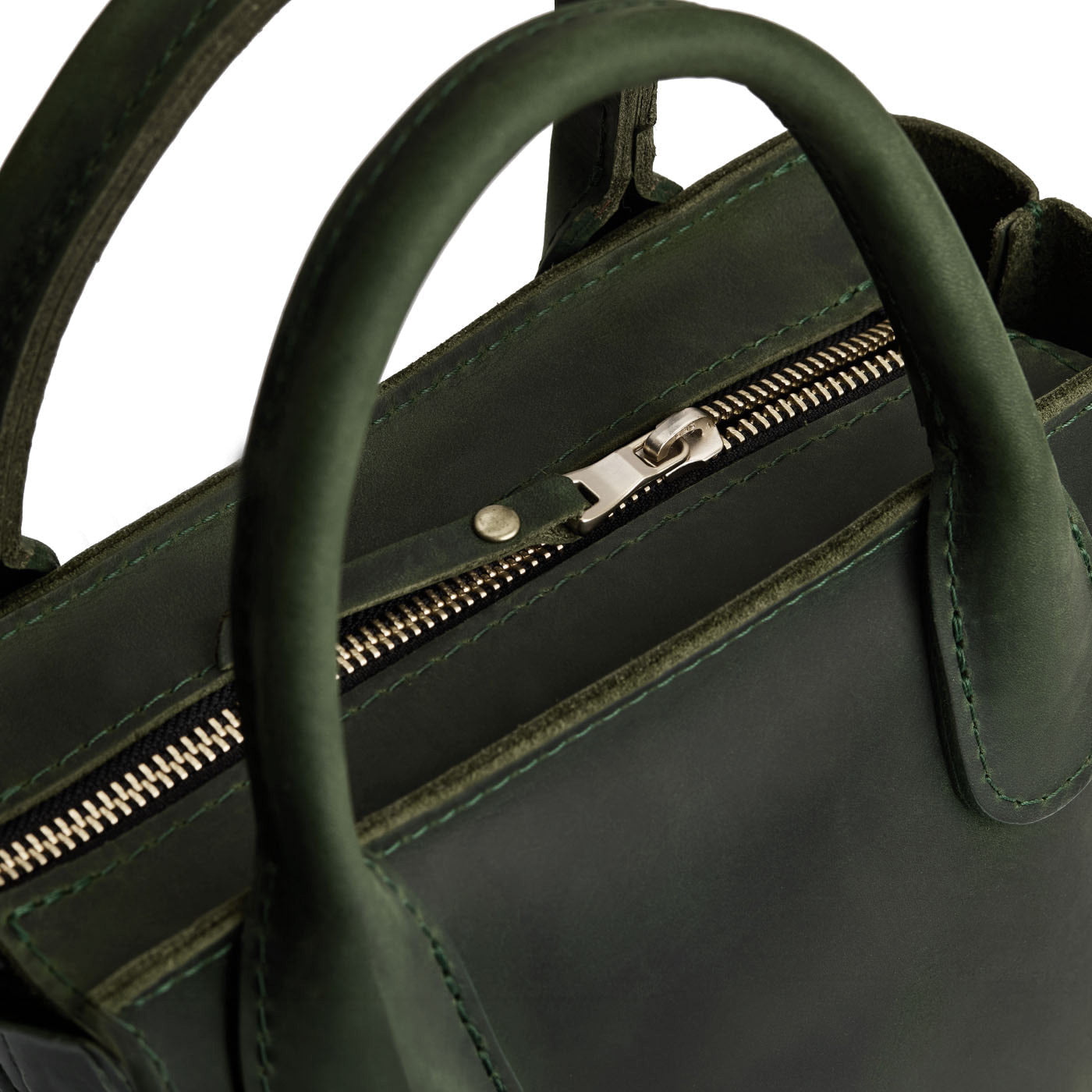 Evergreen*ANY*Zipper | Petite tote purse with structured leather handles and crossbody strap