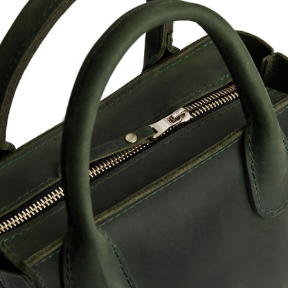 Evergreen*ANY*Zipper | Petite tote purse with structured leather handles and crossbody strap